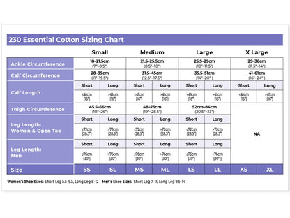 Sigvaris 230 Essential Cotton Compression Socks 30-40 mmHg Calf High Grip Top For Men Closed Toe size chart