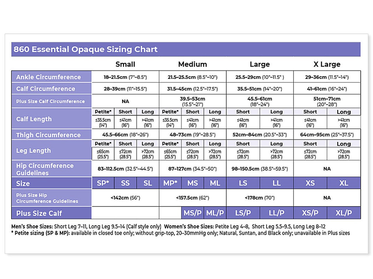 Sigvaris 860 Opaque Compression Socks 30-40 mmHg Thigh High For Women Closed Toe Size Chart