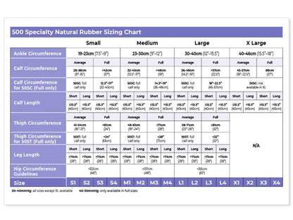Sigvaris 504 Spec Natural Rubber Compression Socks 40-50 mmHg Calf High for Unisex Open Toe Size chart