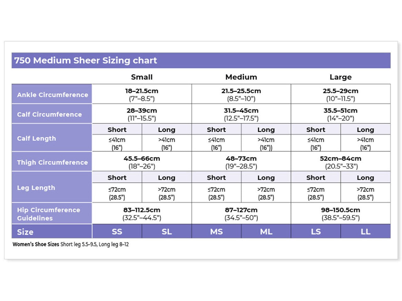 Sigvaris 750 Medium Sheer Compression Socks 20-30 mmHg Calf High for Women Closed Toe Size Chart