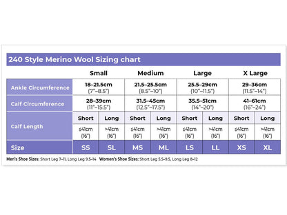 Sigvaris 240 Merino Wool Compression Socks 20-30 mmHg Calf High for Women Closed Toe Size Chart