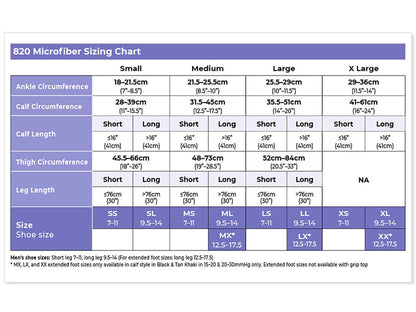 Sigvaris 820 Microfiber Compression Socks 20-30 mmHg Calf High for Men Closed Toe Size chart