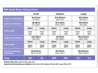 Sigvaris 780 Sheer Compression Socks 30-40 mmHg Calf High for Women Open Toe Size Chart