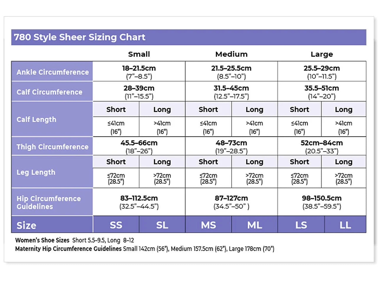 Sigvaris 780 Sheer Compression Socks 15-20 mmHg Calf High for Women Open Toe Size chart