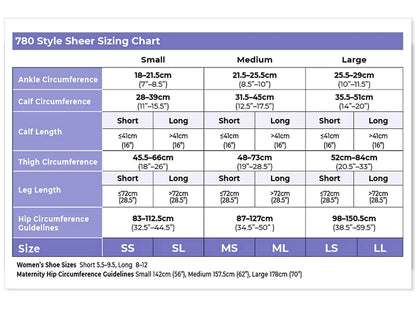 Sigvaris 780 Sheer Compression Socks 15-20 mmHg Thigh High for Women Open Toe size chart