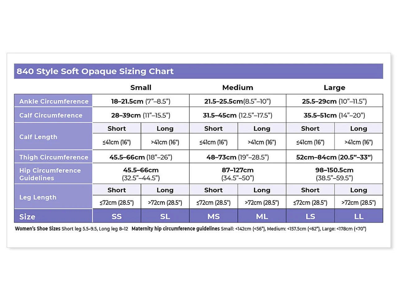 Sigvaris 840 Soft Opaque Compression Socks 15-20 mmHg Calf High for Female Closed Toe Size Chart