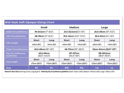 Sigvaris 840 Soft Opaque Compression Socks 15-20 mmHg Calf High for Female Closed Toe Size Chart