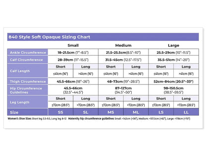 Sigvaris 840 Soft Opaque Compression Socks 30-40 mmHg Calf High for Female Closed Toe Size Chart