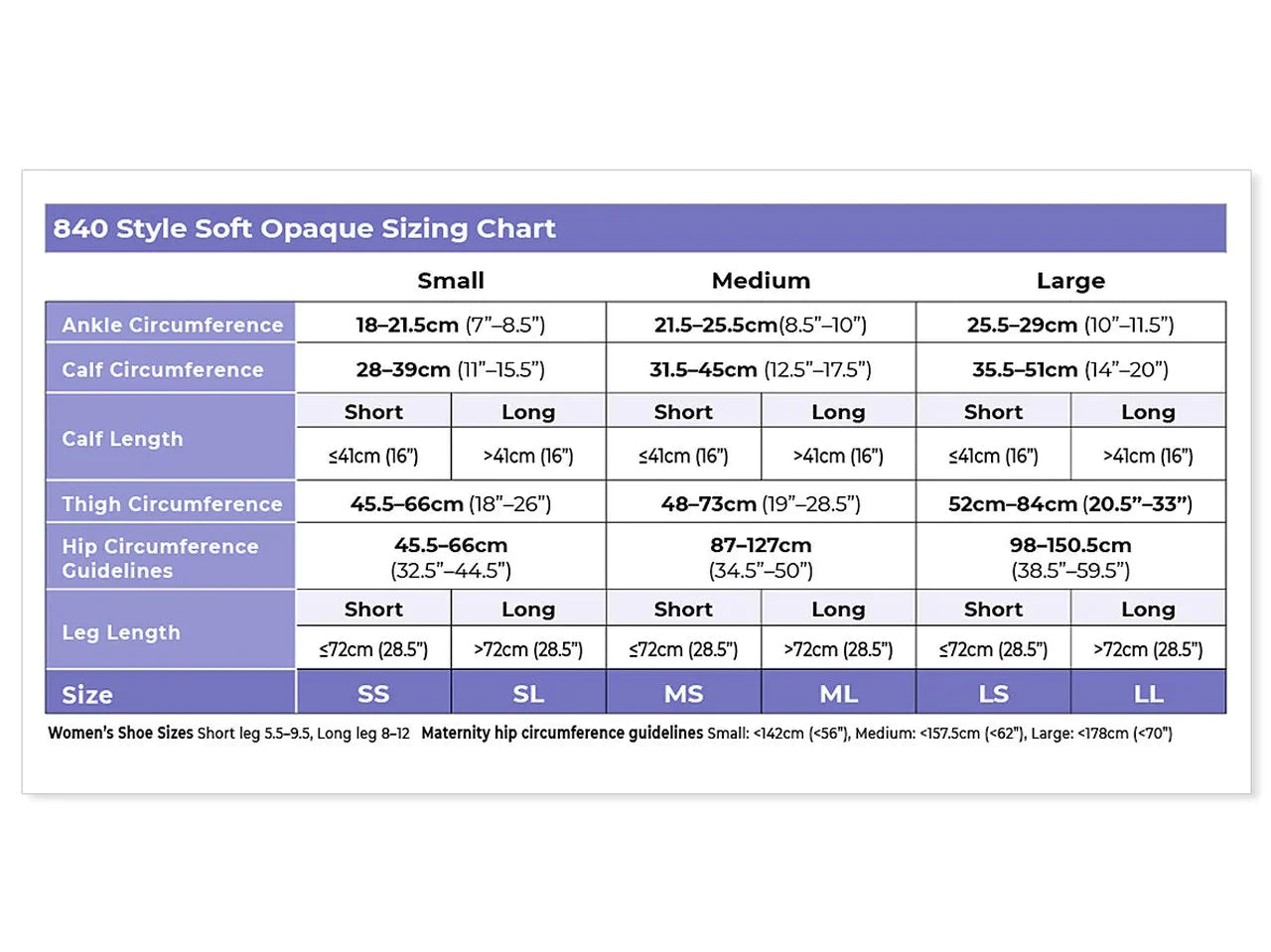 Sigvaris 840 Soft Opaque Compression Socks 30-40 mmHg Calf High for Female Closed Toe Size Chart