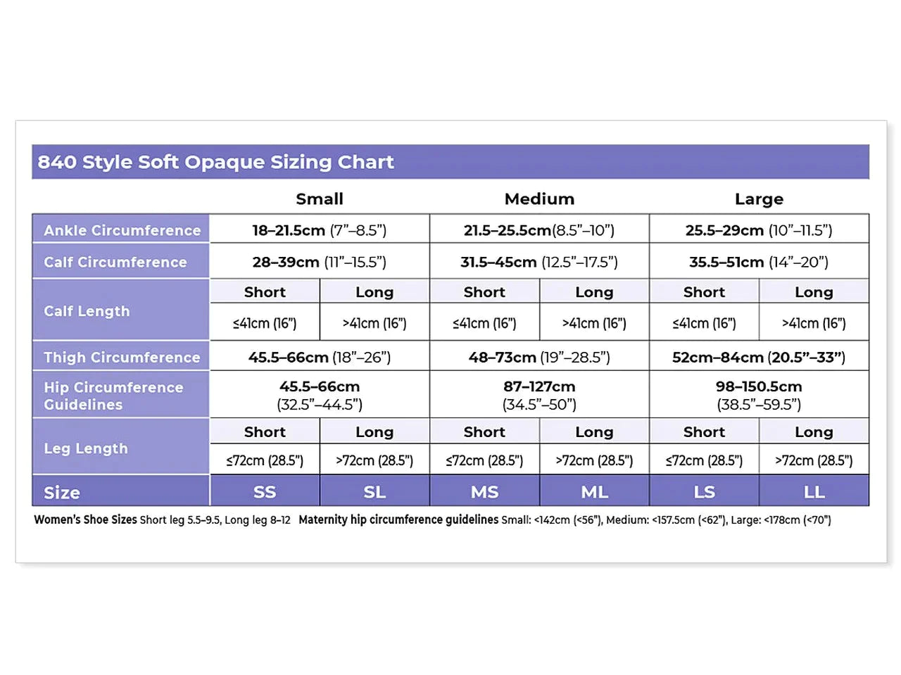 Sigvaris 840 Soft Opaque Compression Socks 20-30 mmHg Calf High With Grip Top for Female Closed Toe Size Chart