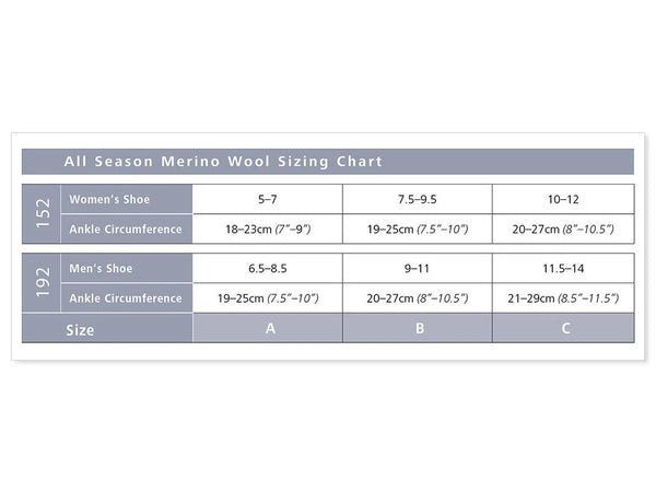 Sigvaris 190 All Season Merino Wool Compression Socks 15-20 mmHg Calf High For Men Closed Toe Size Chart