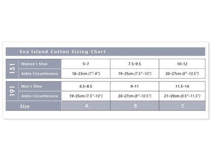 Sigvaris 190 Sea Island Cotton Compression Socks 15-20 mmHg Calf High for Men Closed Toe size chart