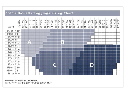 Sigvaris 170 Soft Silhouette Leggings 15-20 mmHg Calf High For Women Closed Toe Size Chart
