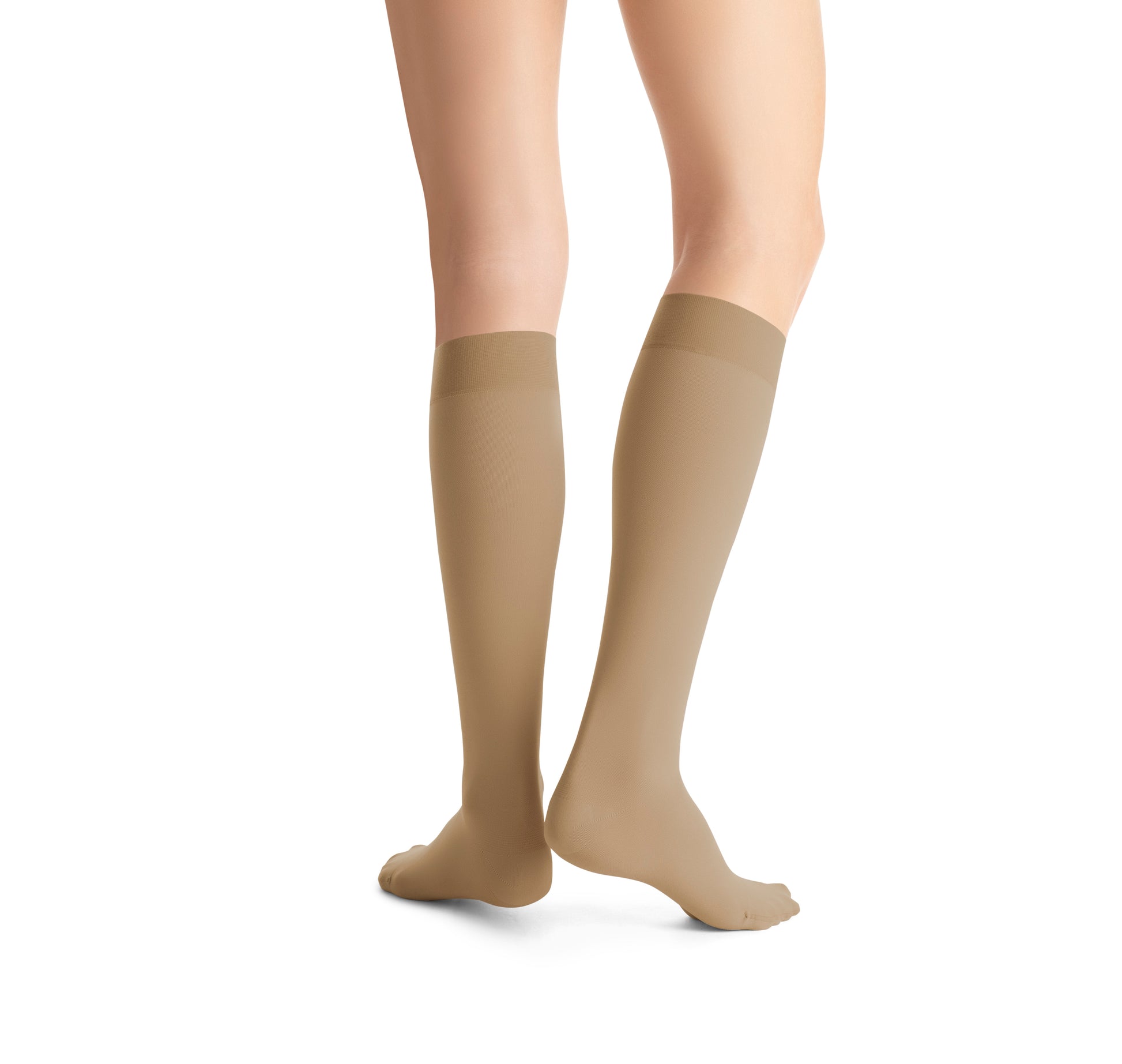 JOBST Opaque Compression Stockings 30-40 mmHg Knee High SoftFit Band Closed Toe back view color khakhi