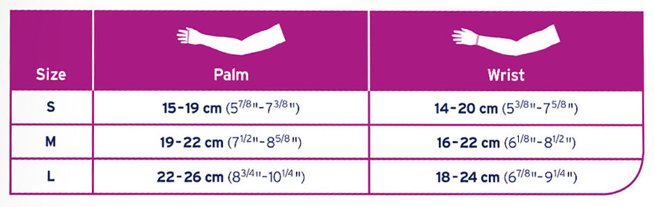 JOBST Bella Lite Compression Gloves 20-30 mmHg, Gauntlet size chart