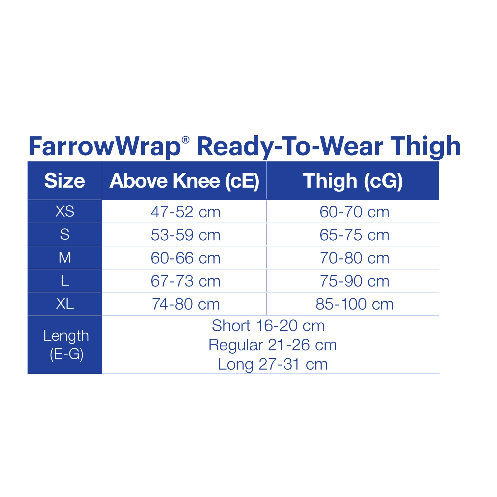 JOBST FarrowWrap Classic Compression Wraps 30-40 mmHg Thigh Piece/Knee Piece Combo size chart