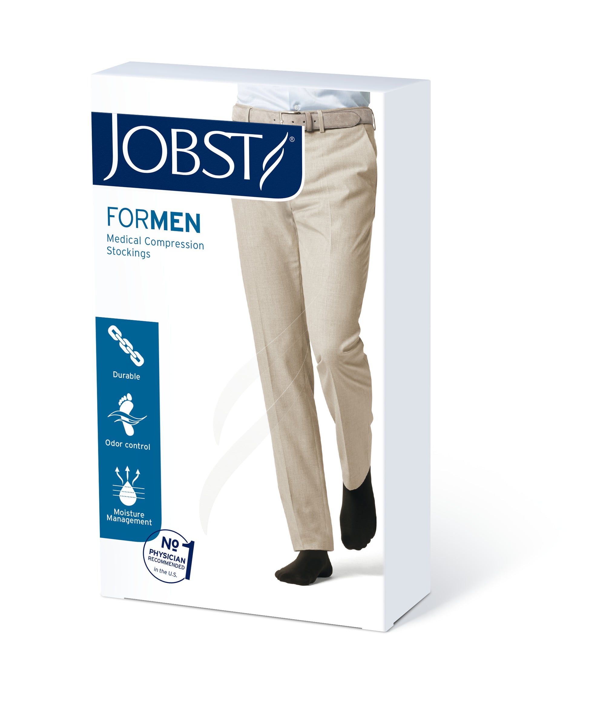 JOBST forMen Compression Socks 30-40 mmHg Thigh High, Closed Toe Product Box