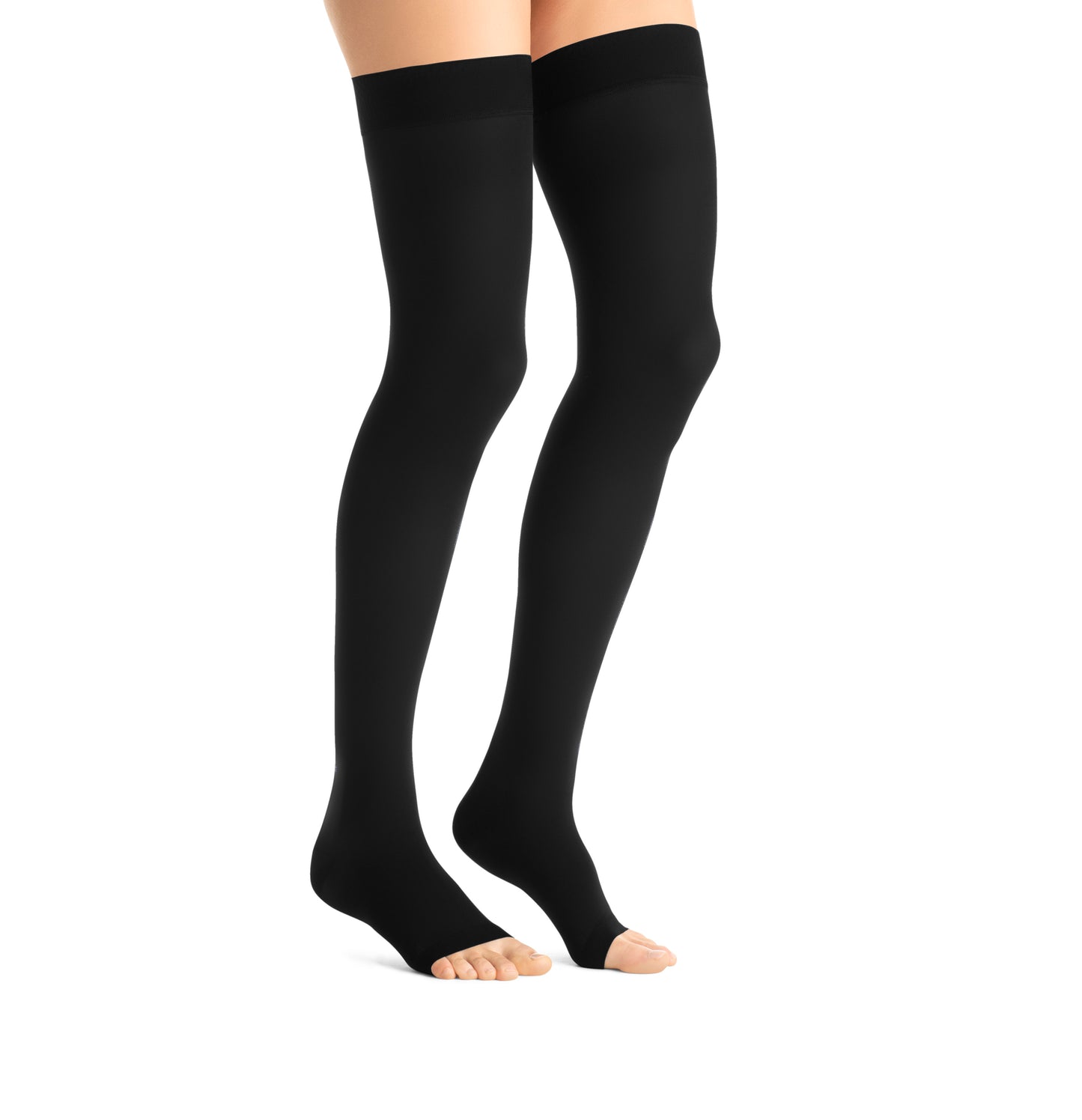 JOBST Opaque Compression Stockings 30-40 mmHg Thigh High Silicone Dot Band Open Toe color black