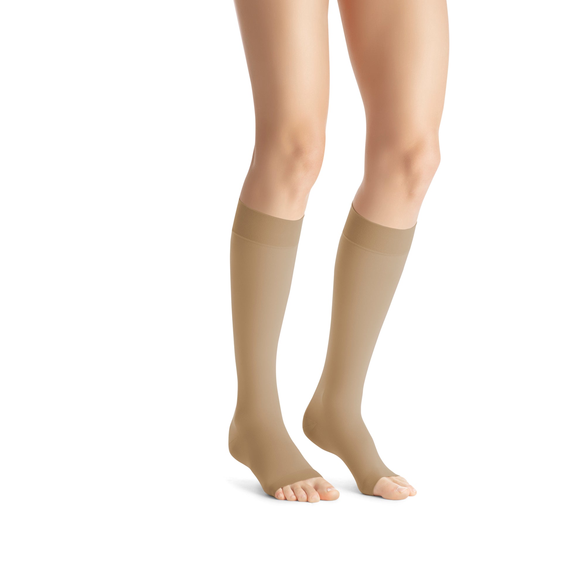 JOBST Opaque Compression Stockings 20-30 mmHg Knee High SoftFit Band Open Toe, Full Calf Color khakhi