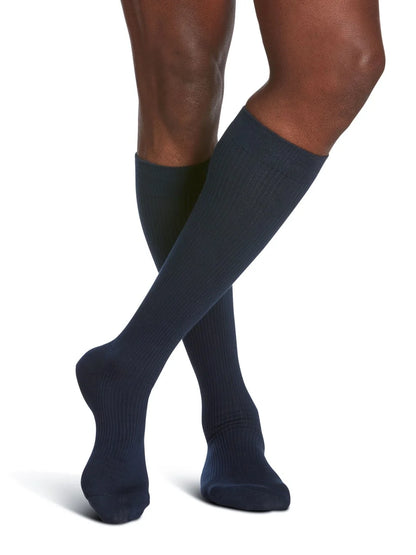 Sigvaris 180 Casual Cotton Compression Socks 15-20 mmHg Calf High For Men Closed Toe color navy blue