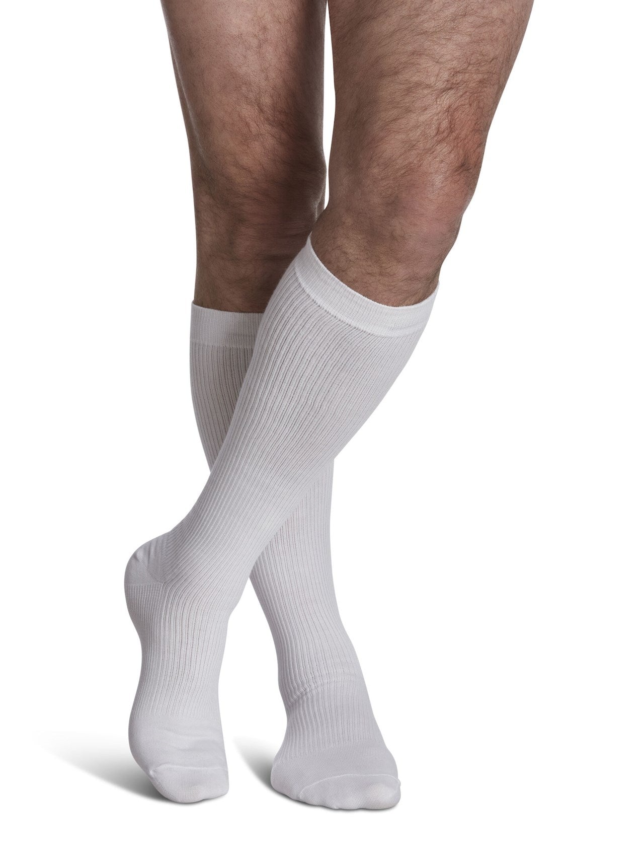 Sigvaris 180 Casual Cotton Compression Socks 15-20 mmHg Calf High For Men Closed Toe color white