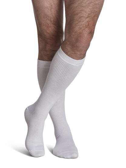 Sigvaris 180 Casual Cotton Compression Socks 15-20 mmHg Calf High For Men Closed Toe color white