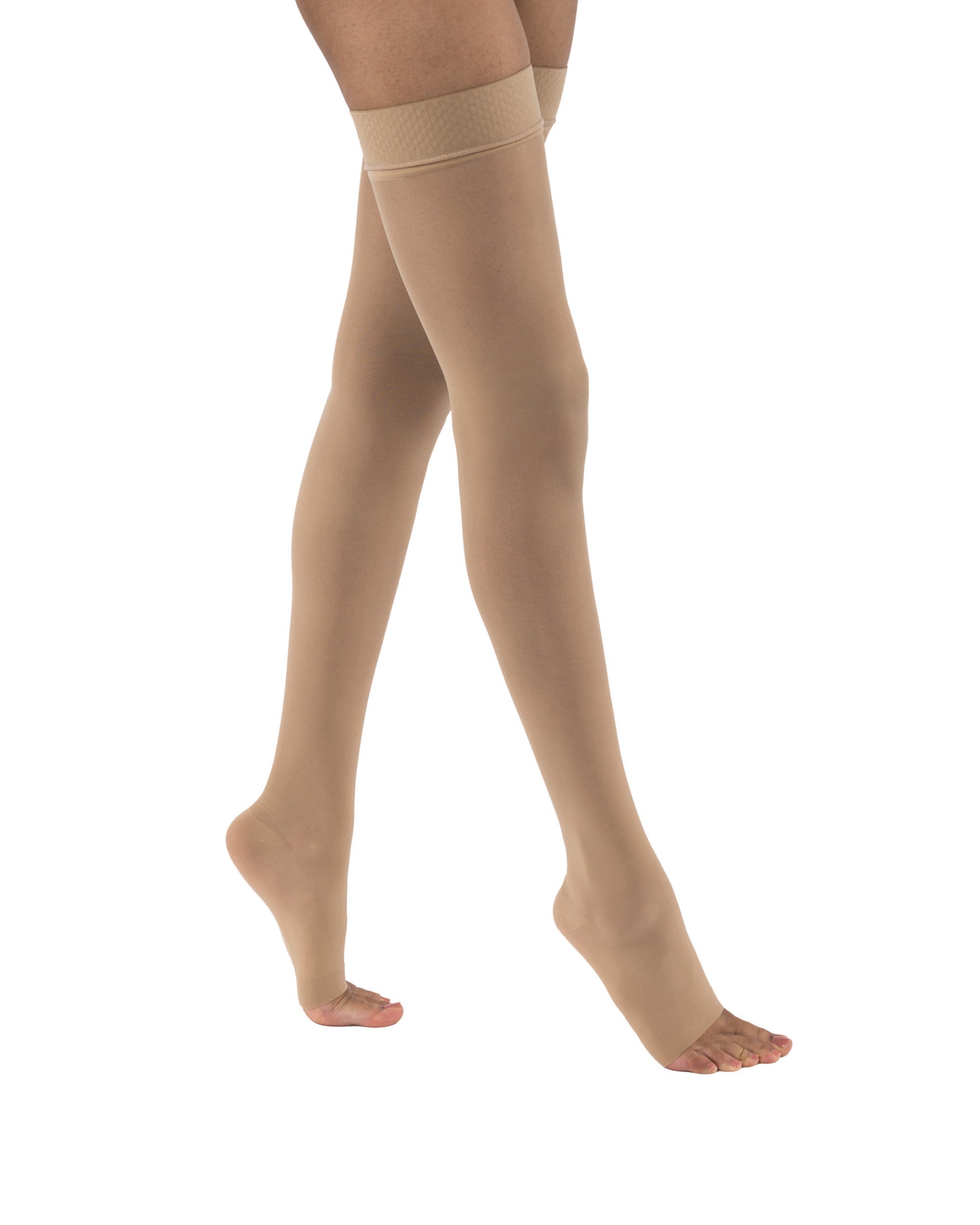 JOBST UltraSheer Compression Stockings 20-30 mmHg Thigh High Lace Band Open Toe Petite Cream Color 