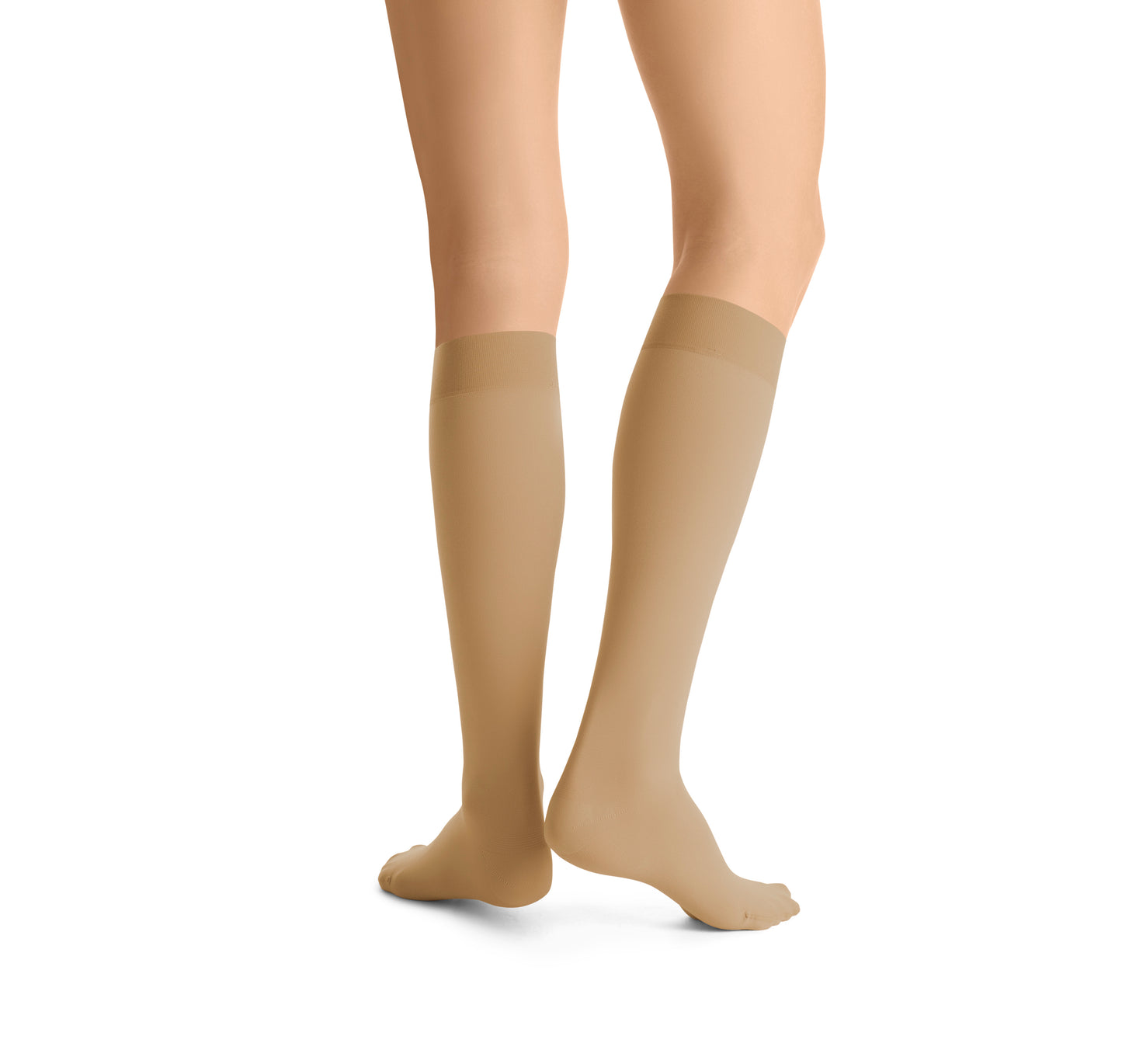 JOBST Opaque Compression Stockings 30-40 mmHg Knee High SoftFit Band Closed Toe color khakhi back view